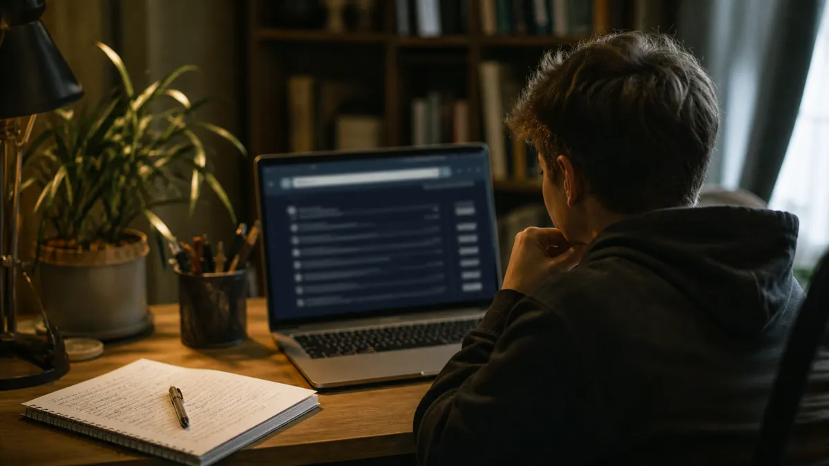 A user engaged in safe exploration of Tor links in a home office.