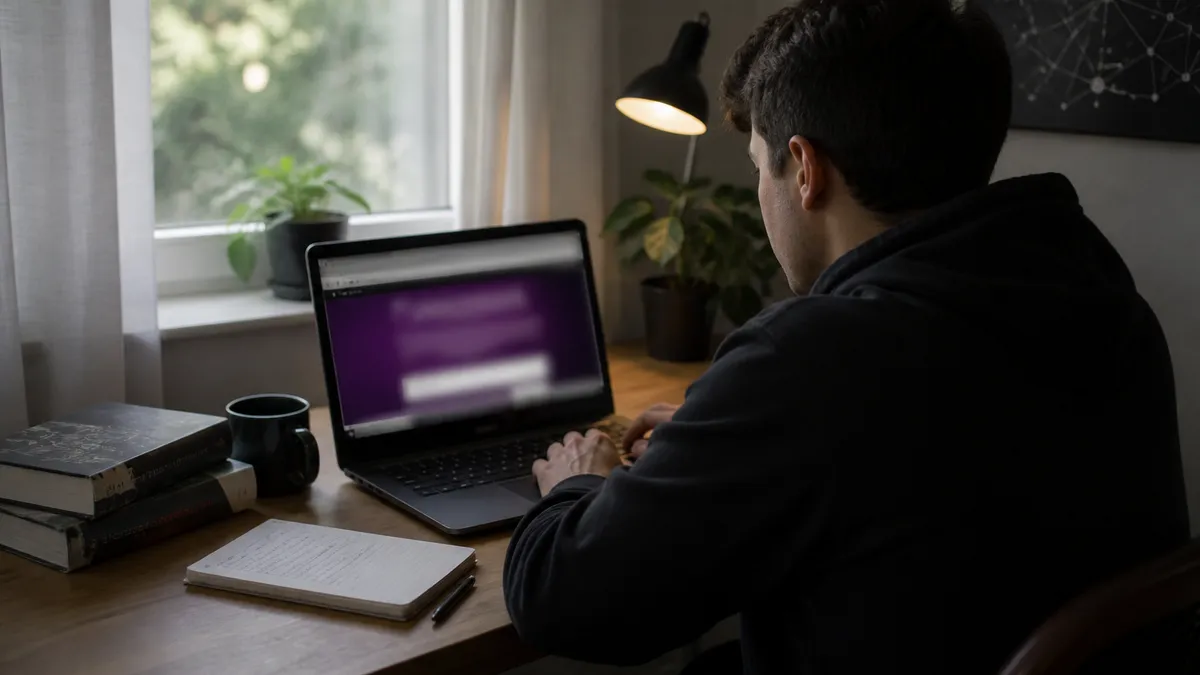A person is securely downloading the Tor Browser on a laptop at a desk.