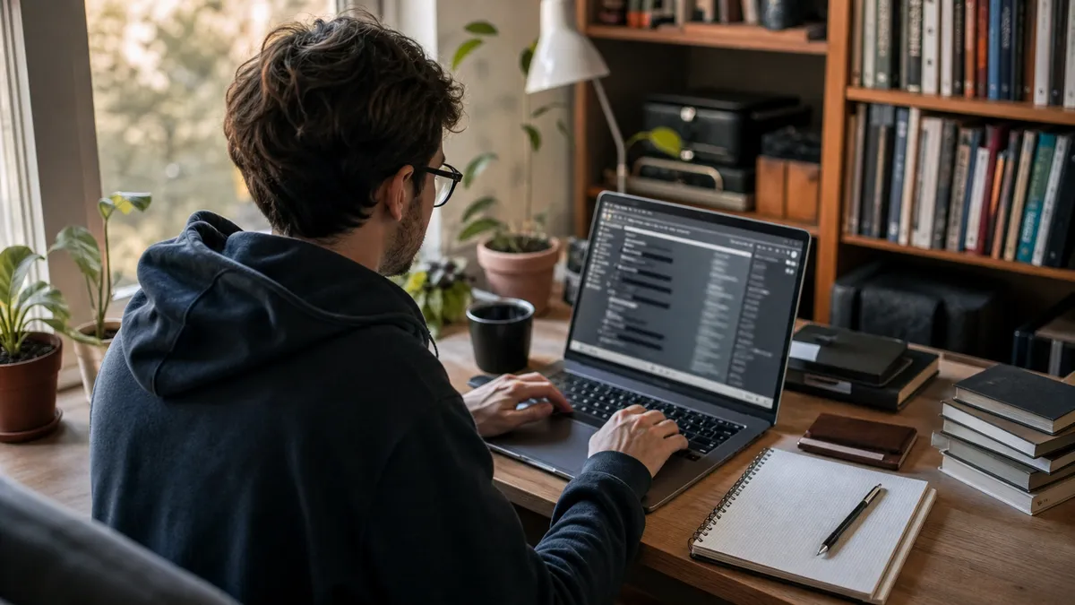 A person is organizing bookmarks related to deep web links in a home office.