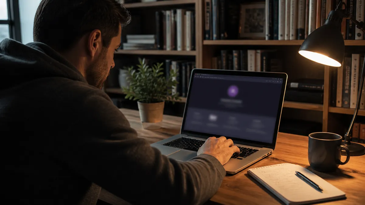A user is engaged in exploring onion links in a comfortable home office.