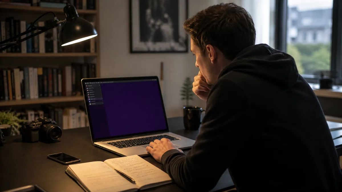 A user engaged with the Tor Browser in a modern office setting, highlighting the focus on v3 onion links.