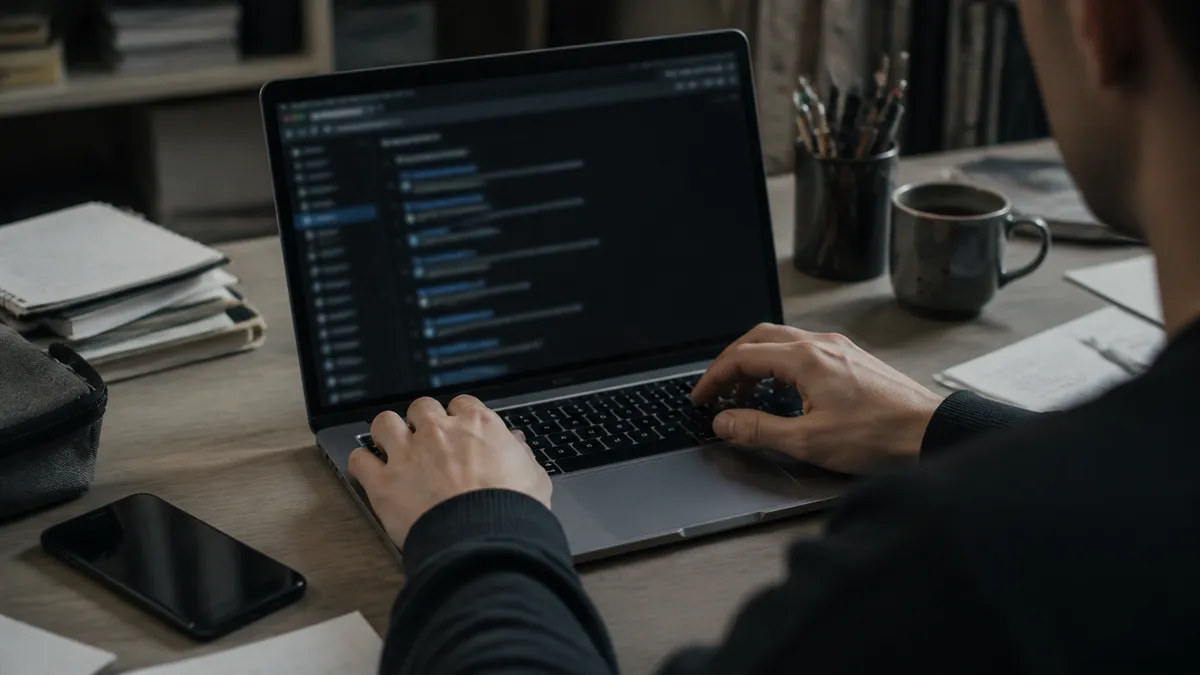 A person is using a laptop to explore an onion site index safely.