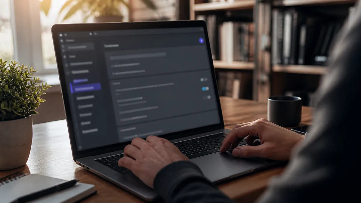 A person adjusting security settings on Tor Browser in a home office environment.