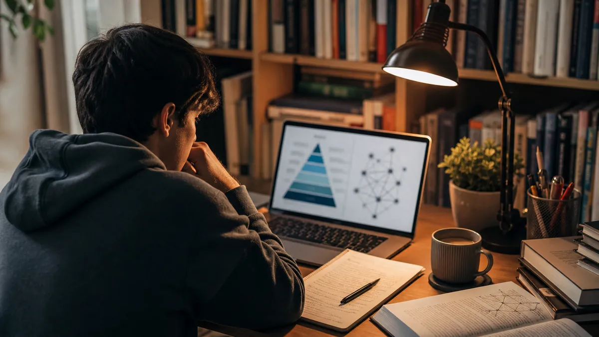 A person is studying the differences between darknet and dark web on their laptop.